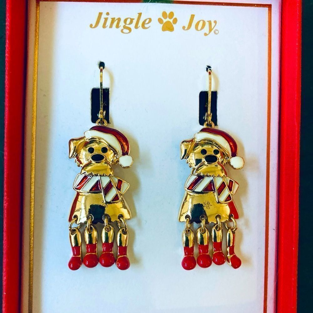 NWT Holiday Dog Gold Christmas Earrings